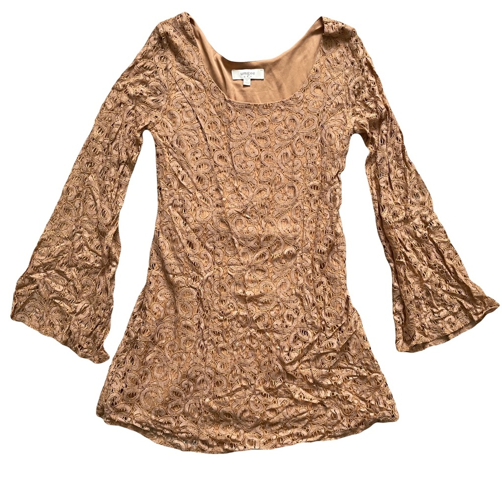 Umgee Tan Boho Flare Lace Dress